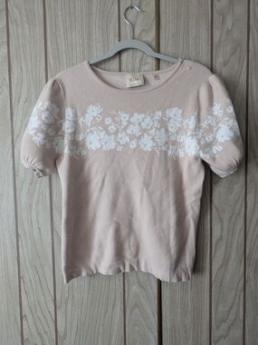 Elie Tahari Blush Pink Short-Sleeve Floral Knit Top